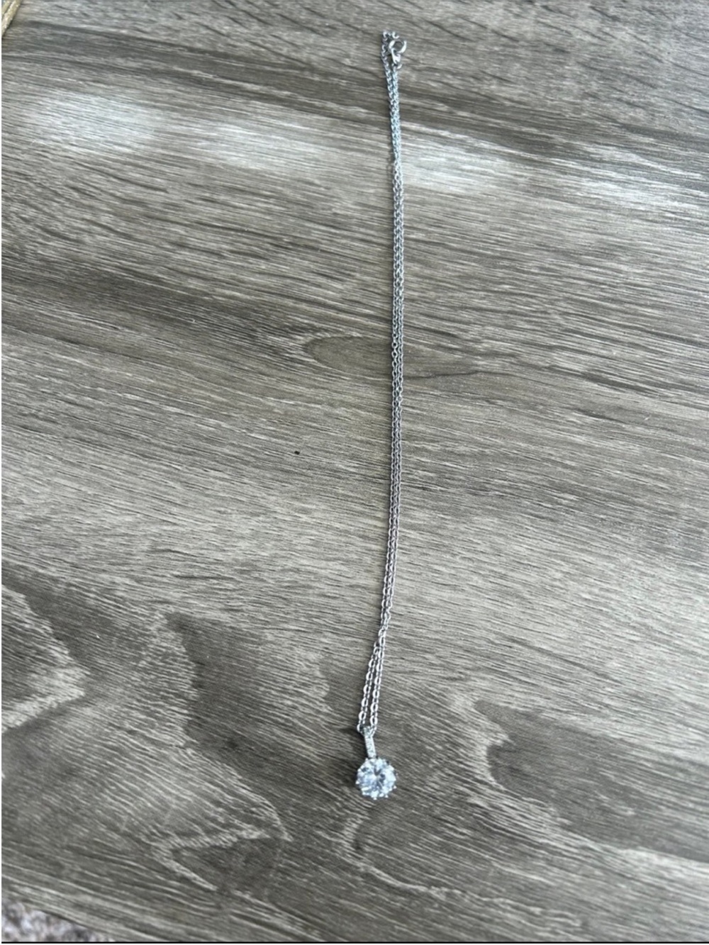 Classic Silver-Tone Pendant Necklace with Clear Sparkling Stone